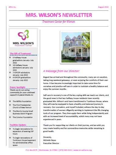 Mrs. Wilson's Halfway House Newsletter